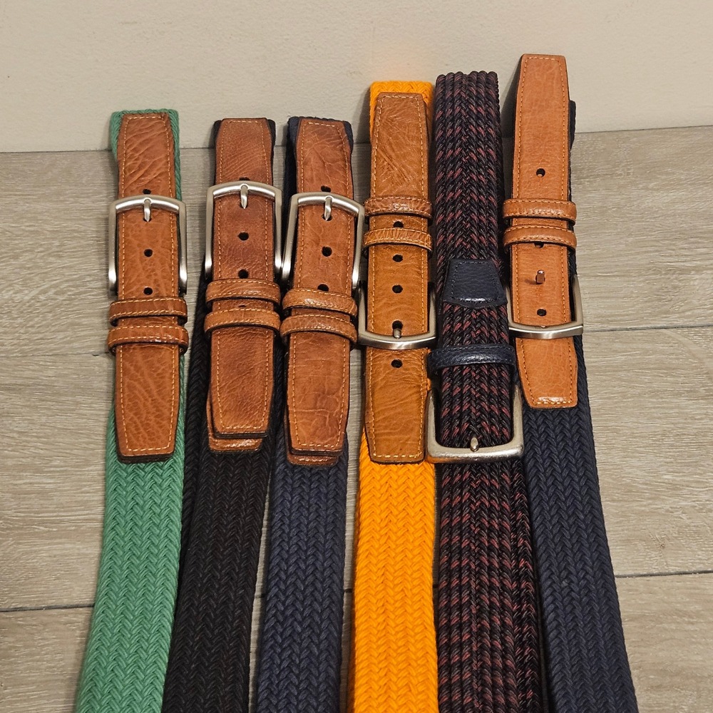 Lot of (6) Torino Leather Co Mens Woven Stretch Belt Lot Size 44 Made in USA